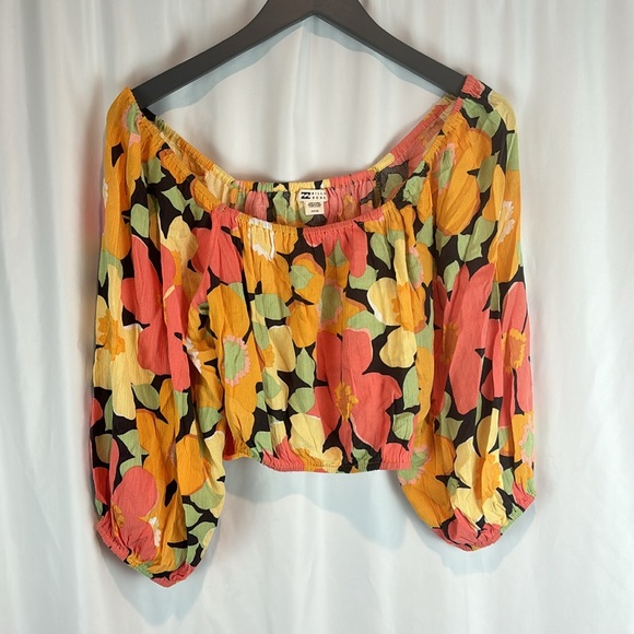 Billabong Tops - Billabong Floral Crop Top size Small Orange/green/brown/yellow